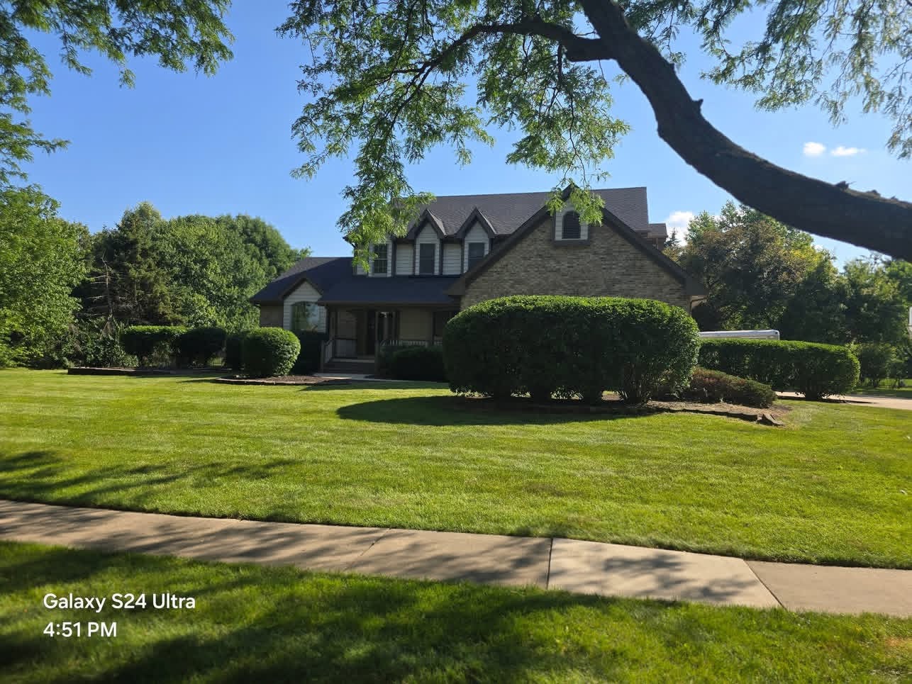 Freshly maintained green residential lawn